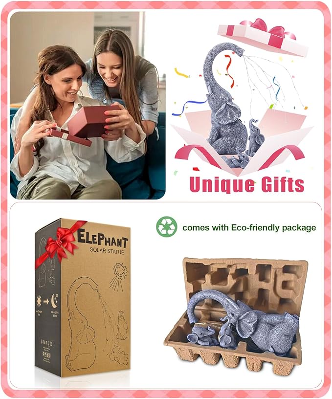 Qeeman Elephant Statues for Garden Decor: Outdoor Sculptures for Lawn Ornaments - Porch Patio Balcony Front Yard Birthday Gifts for Mom Grandma Women