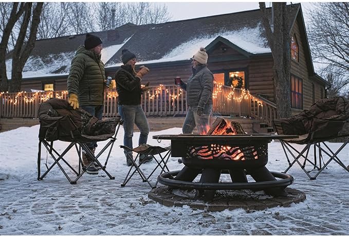 CASTLECREEK 47" Fire Pit BBQ Grill Outdoor Wood Burning Steel Log Firepit for Camping, Grilling, Smores, Yard, Cooking Outside, Barbecue, Bonfire Flag