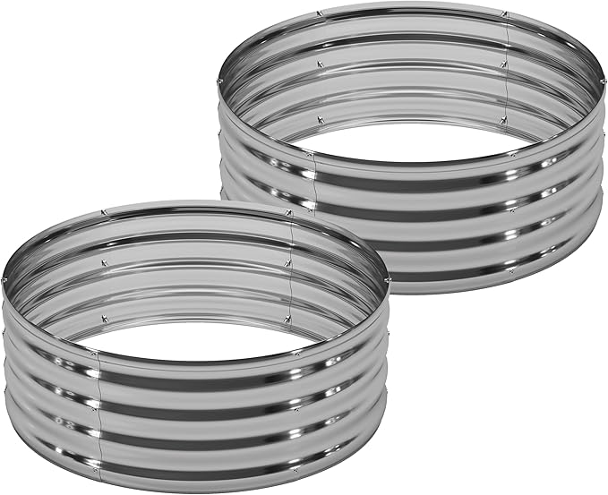 2PCS 4x4x1FT Galvanized Raised Garden Bed Kit,Vegetable Boxes-Round Metal Flower Box,Large Planter Raised Beds Outdoor Garden for Planting,Fruit,Herb-Sliver