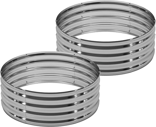 2PCS 4x4x1FT Galvanized Raised Garden Bed Kit,Vegetable Boxes-Round Metal Flower Box,Large Planter Raised Beds Outdoor Garden for Planting,Fruit,Herb-Sliver
