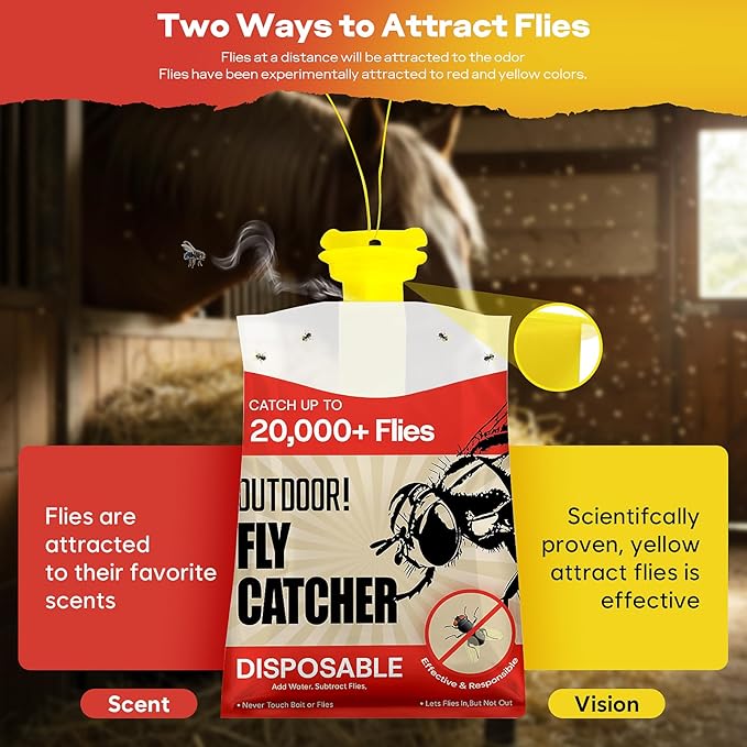 Fly Traps Outdoor Hanging with Natural Pre-Baited, Powerful Mosquito Repellent for Patio Disposable Fly Catcher, Fly Traps Outdoor - Controls Flies for Patio, Barns, Ranches (9 pcs)