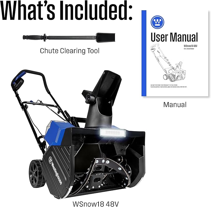 Westinghouse WSnow18T 48V Cordless Snow Blower 18 Inch Tool, Steel Auger, Brushless Motor, 25ft Throwing Distance, Plows 650lbs/min, Compatible with Snow Joe Batteries (Battery & Charger Not Included)
