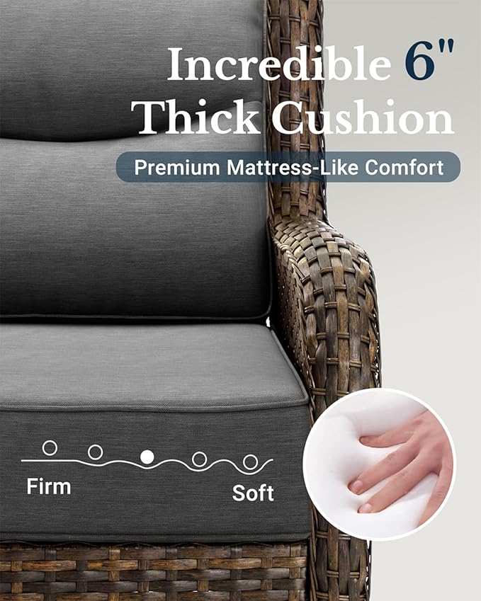 HILLGA Luxury High Back Patio Furniture Set with 6-Inch Thick Cushion, 5-Piece Outdoor Conversation Set with Sofa, Swivel Rocker Chairs & Ottomans, Ideal for Porch Pool Deck Yard (Dark Grey)