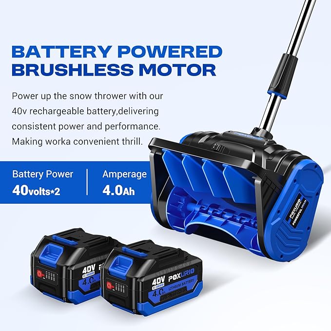 2x40V Cordless Snow Shovel, 13-Inch Electric Snow Blower with 4.0Ah Battery Charger, Snow Removal with 25FT Throw Distance, Battery Snow Blower with Directional Plate & Adjustable Front Handle