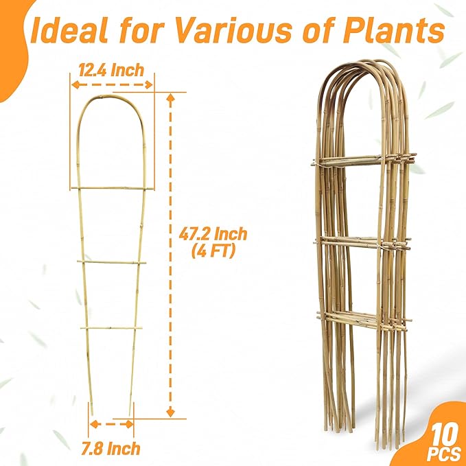 Avalution 10 Pack Bamboo U Trellis for Climbing Plants, 4 FT Garden Ladder Trellis for Potted Plants Indoor, Ladder Small Plant Support Trellis for Houseplants Ivy Hoya Vine Monstera