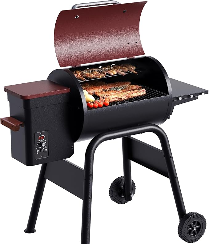 Pellet Smoker Grill Wood Pellet Grill Electric BBQ Grill Smoker For Outdoor Backyard With Auto Feed & Pid Temperature Control 180-425°F, 456 Sq.In Cook Area