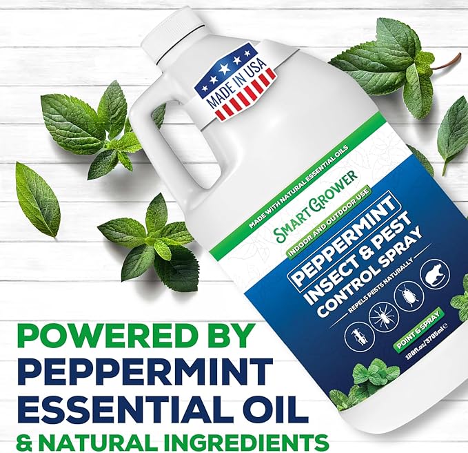 All Natural Peppermint Oil Insect & Pest Control Spray Repels Mice, Spiders, Ants, for Home, Indoor, Outdoor, Garden Maximum Strength Smart Grower Ready to Use 128 FL OZ