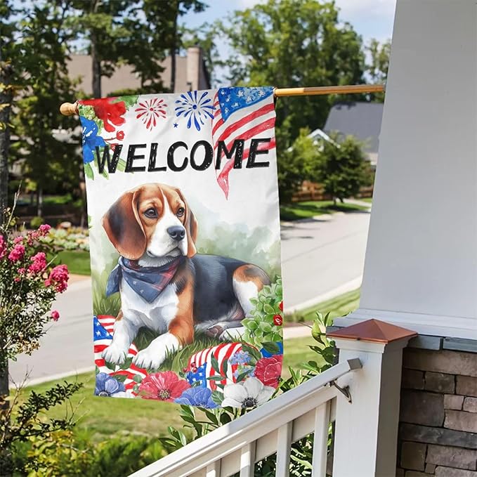 Beagle Dog Independence Day Patriotic American Dog Garden Flag Welcome Party Outdoor Outside Decorations Picks Home House Garden Yard Decor 12x18 Inch