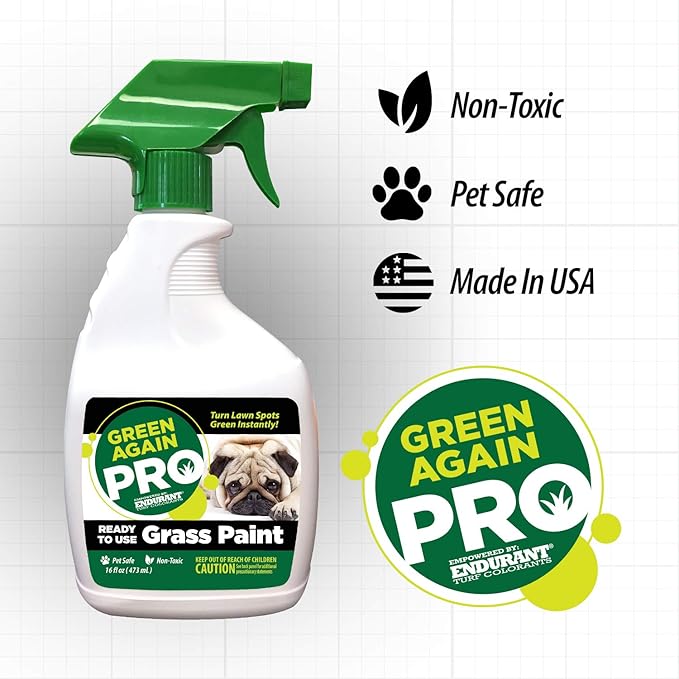 Pre-Mixed Grass and Turf Paint - All Natural Pet-Friendly Lawn Colorant Turns Spots Green Again with Eco-Friendly Point-and-Spray Application (16 oz) (Cool Season Grasses)