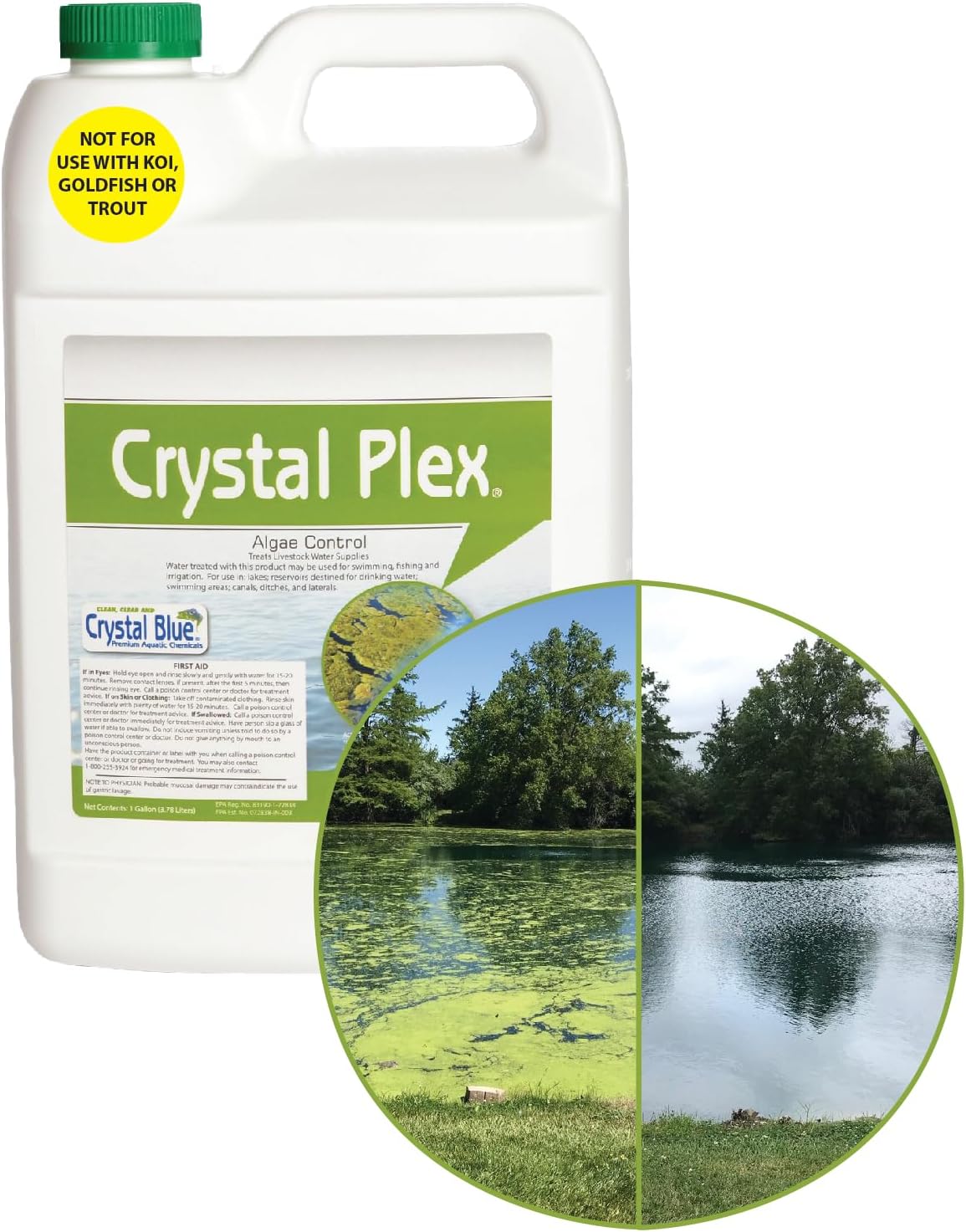 Crystal Plex - Lake and Pond Algaecide Treatment - Liquid Copper Algaecide Kills and Prevents Various Types of Algae (Planktonic, Filamentous, Chara) - 1 Gallon Treats up to 1 Acre
