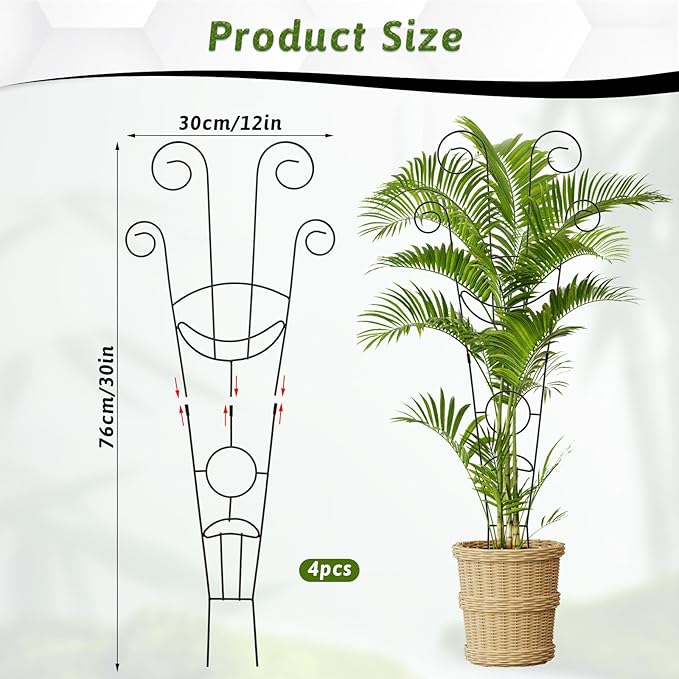 simarro 4 Pcs Metal Trellis for Climbing Plants Indoor, 30 Inch Houseplant Plant Trellis for Potted, DIY Climbing Trelli Flower Pots for Monstera Pothos Vine Ivy Flower