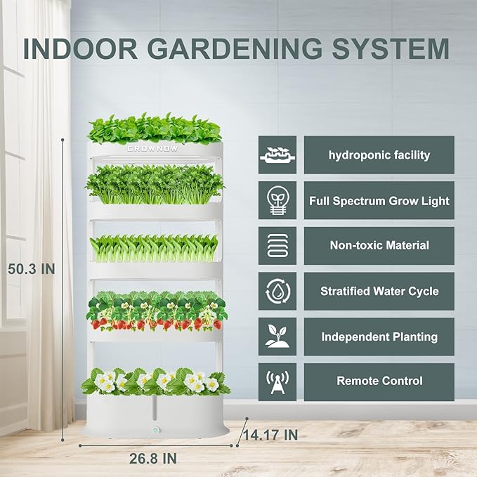 80Pods Hydroponics Growing System Kit,5-Layer Large Capacity Hydroponic Tower with LED Grow Light,Indoor Gardening System with Remote Control（Not Include Battery） for Plants Vegetables Herbs