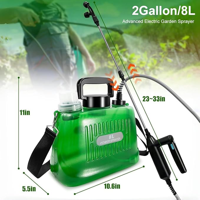 Battery Powered Sprayer 2 Gallon,Rechargeable Pump Sprayer with Adjustable Shoulder Strap,4 Mist Nozzles,Retractable Wand,Portable Water Electric Garden Sprayer for Yard Lawn Garden Watering Cleaning