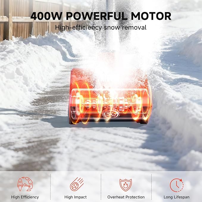 AIVOLT 24V Cordless Snow Shovel, 400W Power Motor, 13×7 Inch Clearing Path, 20FT Throwing Distance, 4.0Ah Battery & Fast Charger Included, 2-Year Warranty