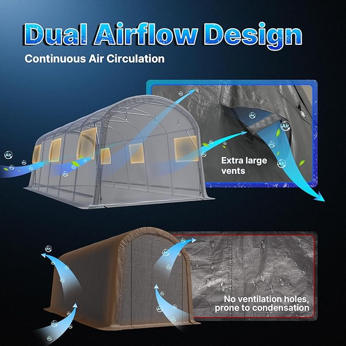 ADVANCE OUTDOOR 13x20 ft Large Space Garage Tent Carports with 2 Roll up Doors & Vents Outdoor Portable Storage Shelter for Vehicle Truck Boat Anti-UV Snow Resistant Waterproof, Gray