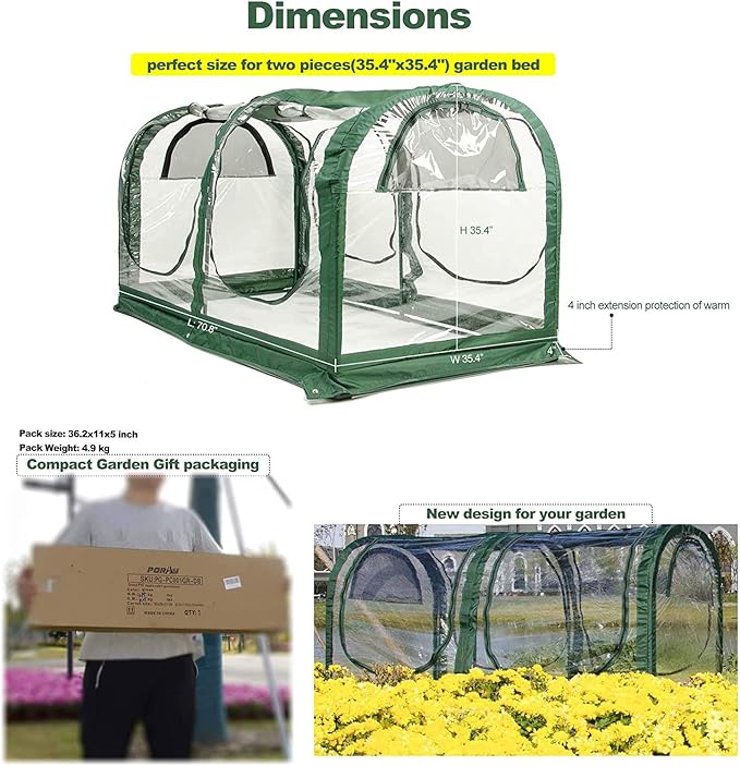 Porayhut Portable Greenhouse Tent, Easy Set-Up Gardening Flower House & Plant Sunshine Room with PVC Cover,71" X35.4" X35.4" for Protecting Plant from Cold Frost & Birds & Insects