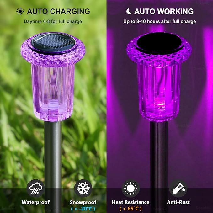 DenicMic Halloween Solar Lights Outdoor 10 Pack Purple LED Waterproof Yard Garden Patio Backyard Pathway Walkway Landscape Path Lawn Outside Halloween Decorations Outdoor