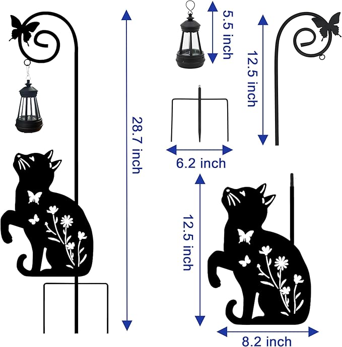 Solar Cat Lantern Garden Stakes - Outdoor Decorative Solar Lights for Yard, Patio, Pathway - Weatherproof Metal Cat Stake with Auto Night Lighting