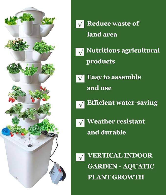 6 Layer 30 Pots Vertical Hydroponic Tower System, Hydroponic Grow Tower Kit with Water Pump & Timer Including & Smart Plug, for Vegetable Herb Fruit, Gardening Lover Plants Grow Kit Tower