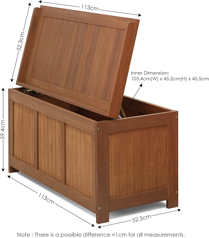 Furinno FG17685 Tioman Outdoor Patio Furniture Hardwood Deck Box in Teak Oil, Natural