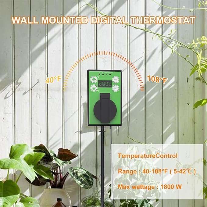 Greenhouse Heater with Thermostat, 1500W Outdoor Heater with Fast Heating, Overheat Protection, Grow Tent Heat for Greenhouse, Garden, Flower Room