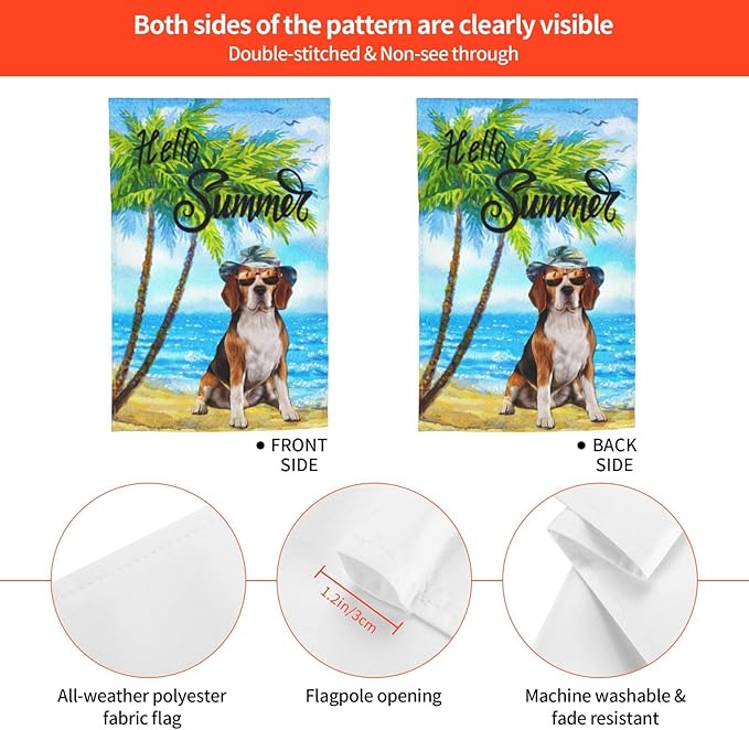 Beagle Dog Summer Summer Beach Palm Trees Tropical Garden Flag Welcome Party Outdoor Outside Decorations Picks Home House Garden Yard Decor 12x18 Inch