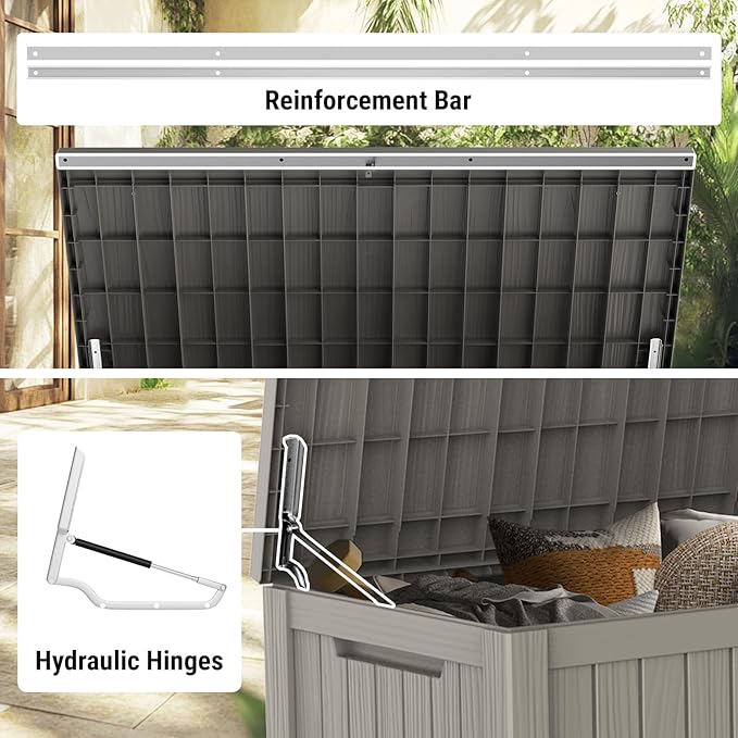 Mars Villa 180 Gallon Outdoor Storage Box, Large Waterproof Resin Deck Box for Patio Furniture Cushions, Pool Supplies, Gardening Tools, Lockable Storage Container, Weatherproof and UV Resistant, Grey