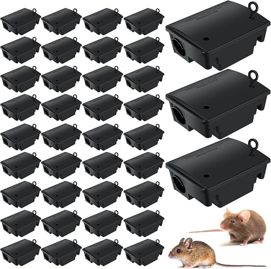 Qualirey 36 Packs Rat Bait Station Box Outdoor Rodent Rat Traps with Key Mouse Bait Station Indoor Mice Box for Outdoor Use Keeping Pets and Children Safe (Black)
