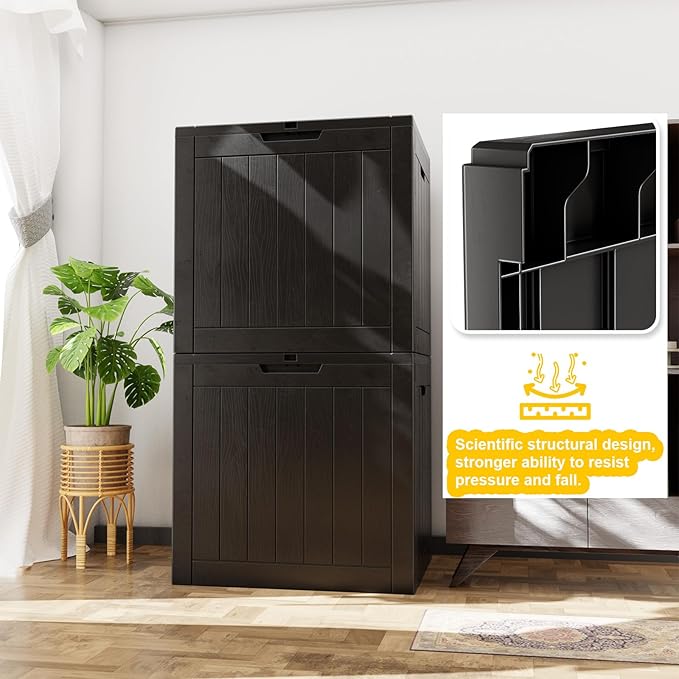 30 Gallon Deck Box,Resin Outdoor Storage Box with Lockable for Patio Furniture, Garden Tools Waterproof Outside Storage Box (Black)