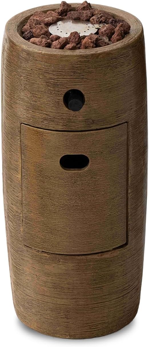 SUNBURY Outdoor Propane Fire Pit, 11" Propane Fire Column, Patio Gas Fire Pit 15,000 BTU Small Firepit Table for Outside w Lava Rocks, CSA Certified (Brown)