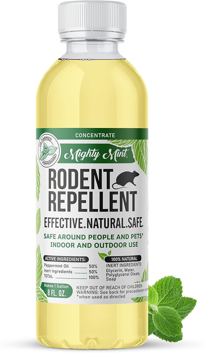 Mighty Mint Peppermint Oil Rodent Repellent Concentrate – Natural Indoor & Outdoor Control for Mice and Rats – Plant-Based, Extra-Strong Formula - 16 oz