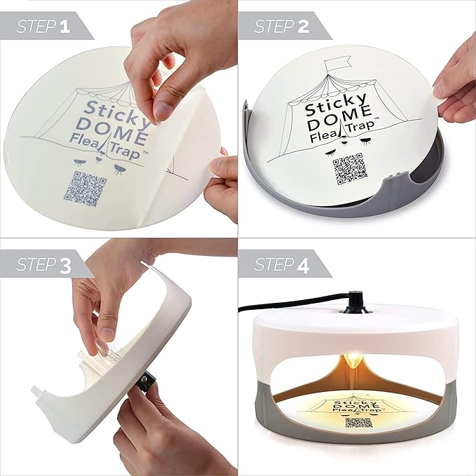 ASPECTEK Sticky Dome Flea Trap, Odorless Glue Trap with 2 Sticky Discs, Effective Bed Bug Killer and Flea and Tick Treatment, Indoor Insect Trap for Bugs, 2 Packs in White and Light Gray