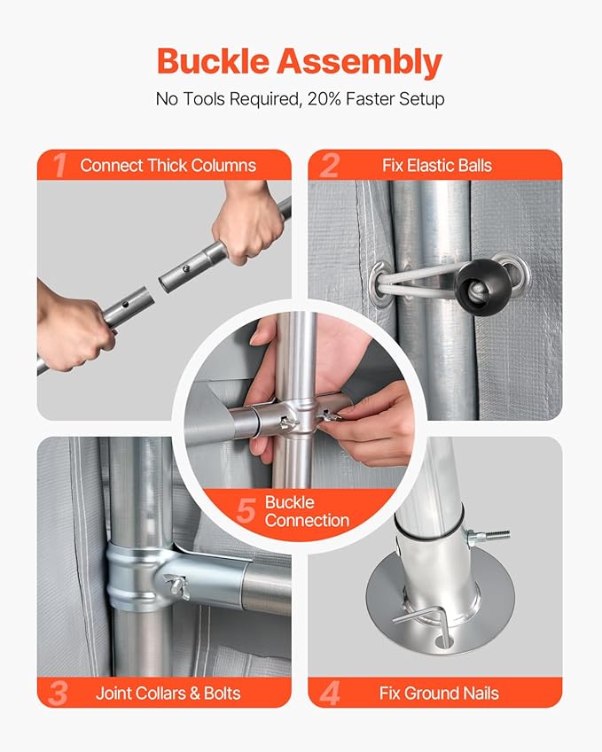 VEVOR Outdoor Storage Shed, 7 x 12 ft Portable Storage Tent with Roll-up Door & Vents, Waterproof Canopy Shed Shelter, Heavy Duty Frame, Patio Garage Carport for Motorcycle, Lawn Mower, Bike, Grey