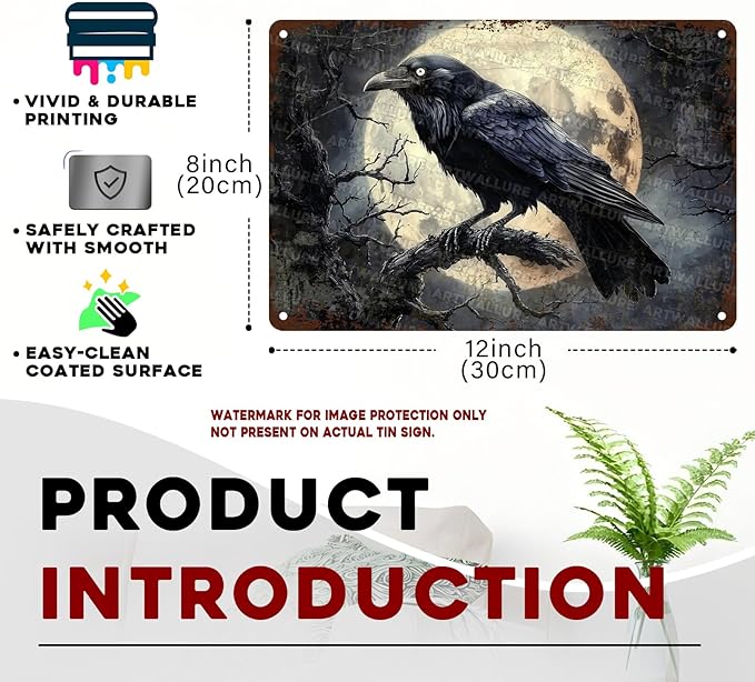 Halloween Crow Vintage Metal Tin Sign for Home Bar Kitchen Hotel Dining Room Coffee 8x12inch