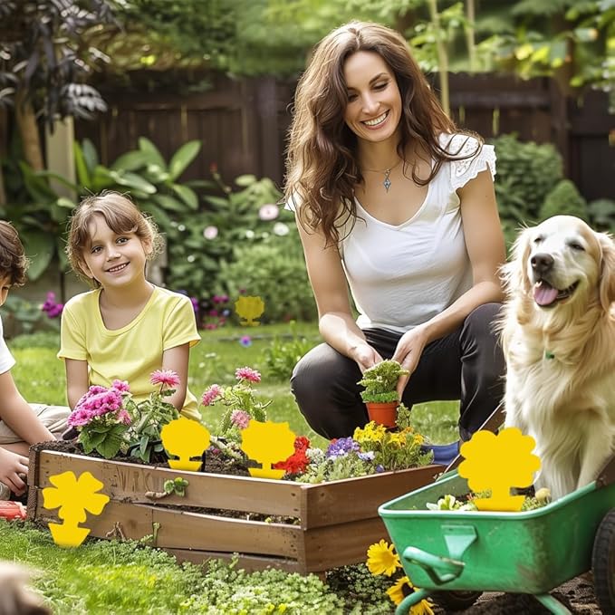 36 Pcs Flower Shape Sticky Traps for Fungus Gnat (Plants), Flying Insect, Whitefly and Fly, Yellow Sticky Insect Catcher Traps for Indoor/Outdoor, Kitchen & Plants, High-End Glue, Non-Toxic, 4 Shapes