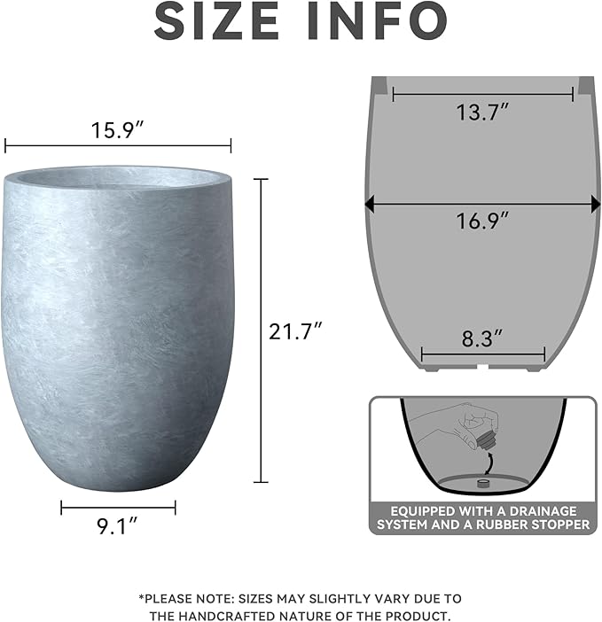 Kante Tall Concrete Planter, 21.7-Inch Height Blue-Gray Large Indoor Outdoor Plant Pot with Drainage Hole for Patio Garden Home, Modern Decor for Flowers and Tree