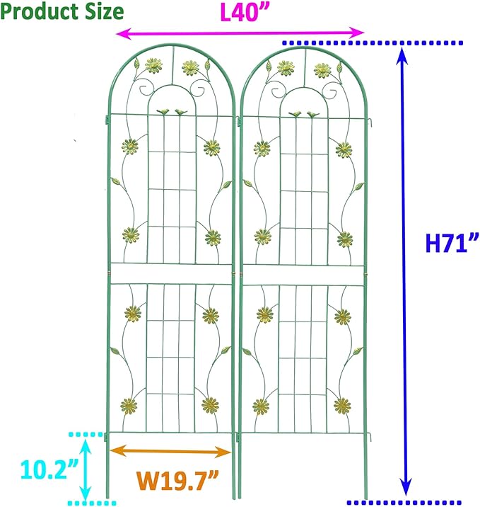 4 Pack Metal Garden Trellis for Climbing Plant Rose Stand, Pine Green Outdoor 86.7'' Tall Flower Support Iron Garden Fence, Turquoise-86.7" H