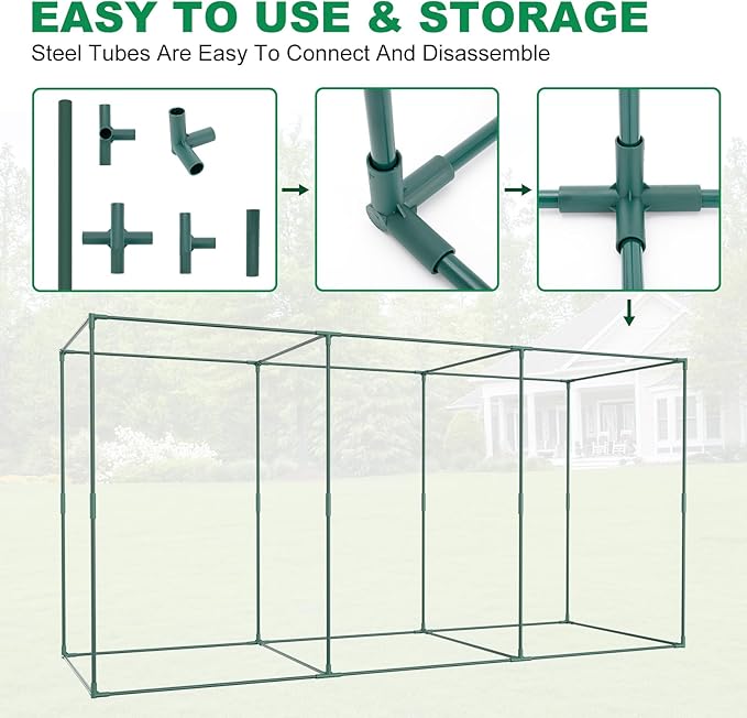 Crop Cages for Garden Plant, 11.8x3.9x6 Ft Plant Protection Tent with Zippered Door, Raised Bed Cover, Garden Bed Cover with Frame, Wind-Resistant Plant Cages for Outdoor Plants Vegetable Flower