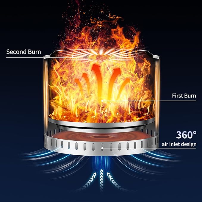 19.5 inch Stainless Steel Smokeless Fire Pit, Outdoor Smokeless Firepit, Wood Burning Fire Pits for Camping, Bonfire, Low Smoke Firepit for Outside (Vertical Hole)