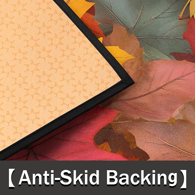 cfpolar Fall Non-Slip Soft Half Round Door Mat, Autumn Bright Maple Leaves Semicircle Mat for Indoor Entrance Garage Bath Living Room Patio 24 x 36 in