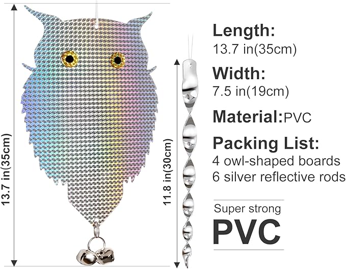 OFFO 4 PCS with 6 Reflective Bird Scare Rods to Scare Birds Away Bird Device for Woodpecker Pigeon Plastic Hanging Outdoors Reflective Keep Birds Away Home and Garden