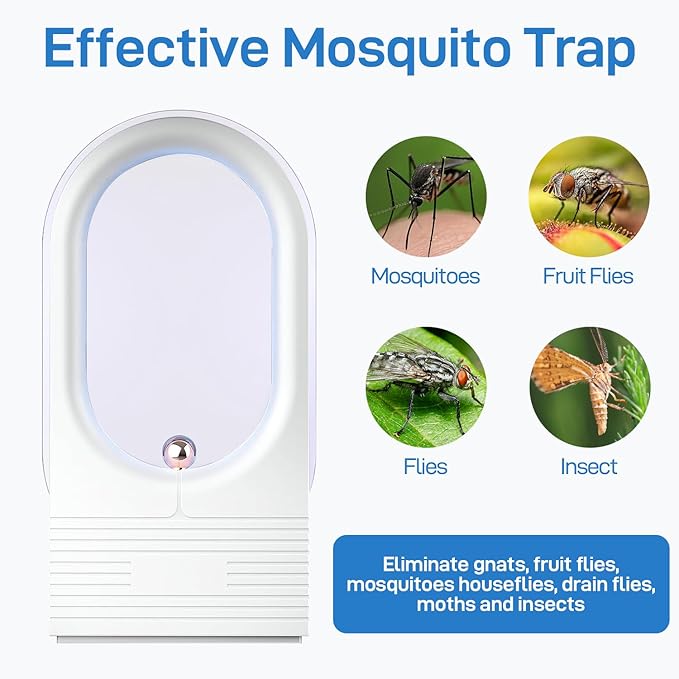 Flying Insect Trap, Insect Catcher, Indoor Fly Trap，Plug-in Bug Light Trap for Fruit Flies, Gnats and Houseflies (1 Device+5 Refills)