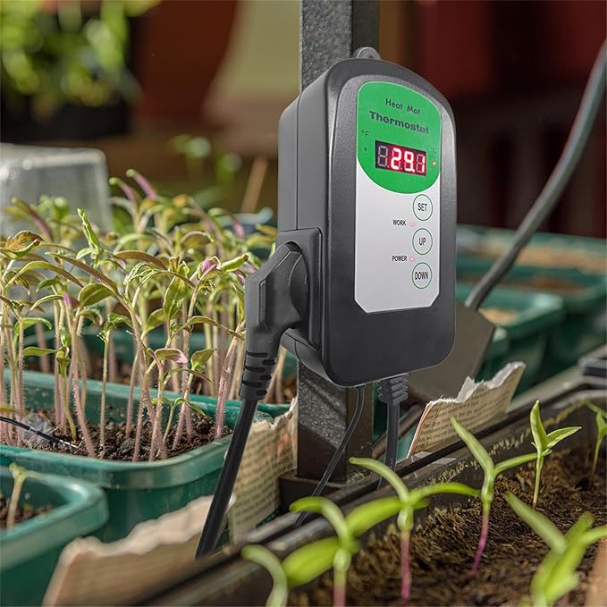 Digital Heat Mat Thermostat Temperature Controller (EMC Certified) for Seed Germination, Reptiles and Brewing Breeding Incubation Greenhouse, 42 °F to 108 °F/ 5 ℃ to 40 ℃, 1000W