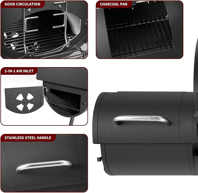 Charcoal Grill with Offset Smoker,BBQ Grills with Side Table,Outdoor Cooking with 714 Square Inches,Backyard Camping Picnics, Patio and Parties, Black by DNKMOR