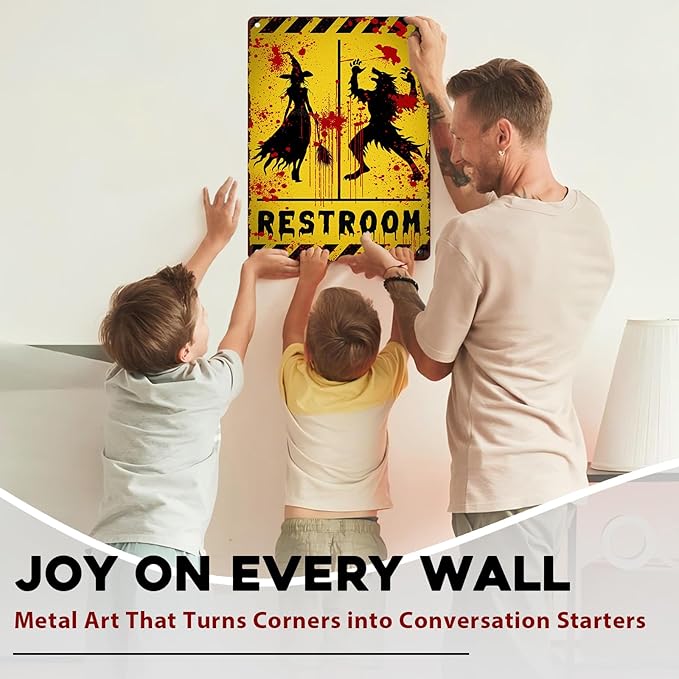 Halloween Restroom Decor Vintage Rustic Wall Art Retro Tin Plaque Iron Painting Funny Toilet Door 12x16inch