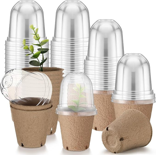 24 Pcs 3. 2 Inch Nursery Pots with Humidity Dome, Plant Seeding Starter Peat Pots for Planting, Flower Germination, Herbs and Vegetable Saplings, Indoor Outdoor Use