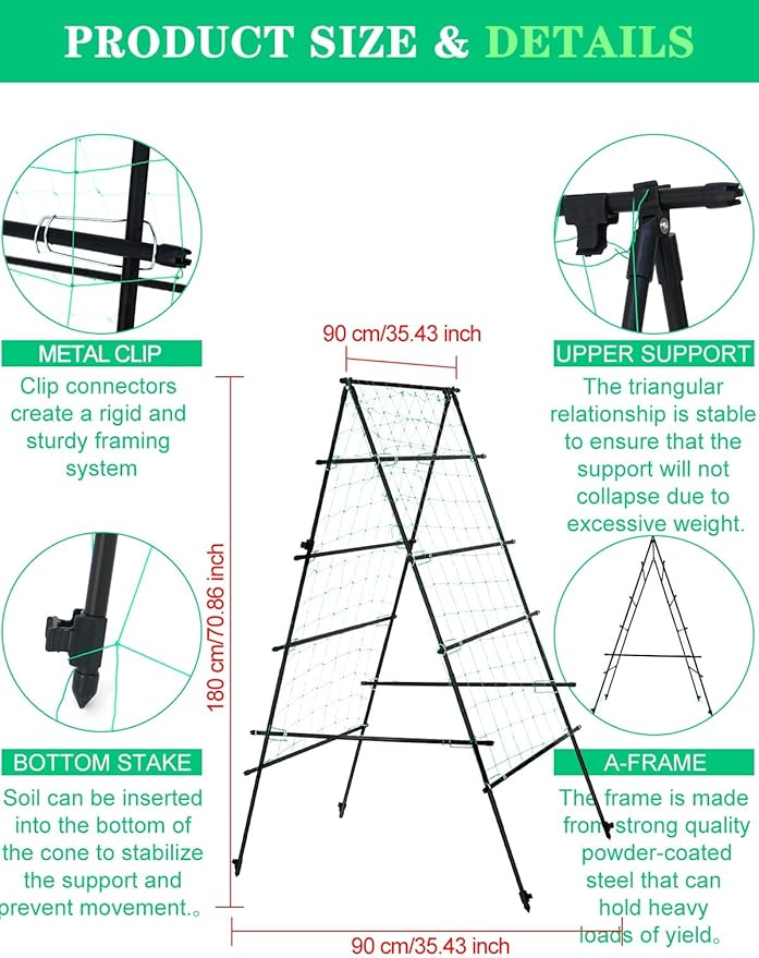 6×3 Feet Garden Trellis for Climbing Plants, Kalolary A-Frame Garden Cucumber Grow Trellises Rustproof Metal Potted Plant Climbing Support for Indoor Outdoor Vegetable Fruits Vines Support