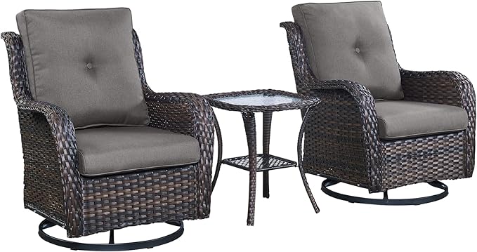 Patio Wicker Chairs Swivel Rocker,3 Pieces Patio Furniture Set with 360 Degree Wicker Swivel Rocking Chairs and Side Table for Garden,Porch,Backyard