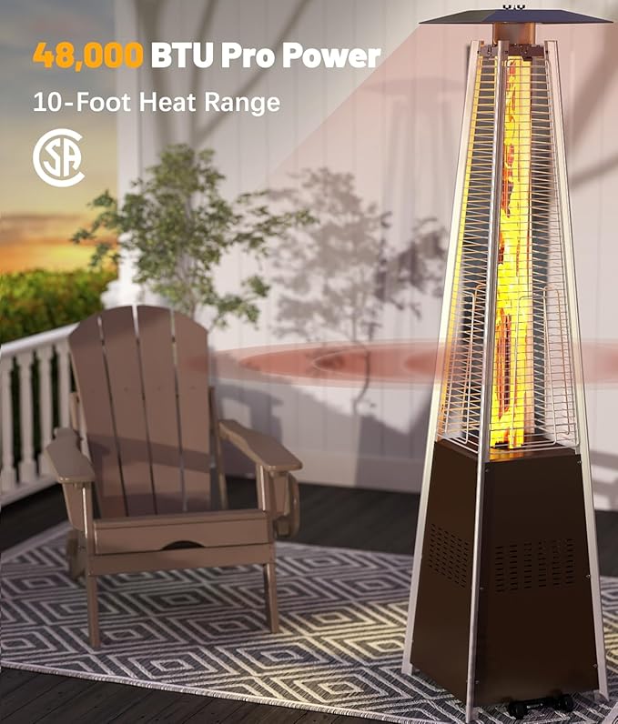 Pyramid Patio Heater,48,000 BTU Outdoor Propane Patio Heater with Detachable Wheels and Protective Cover for Terrace, Garden,Poolside (Hammered Bronze)