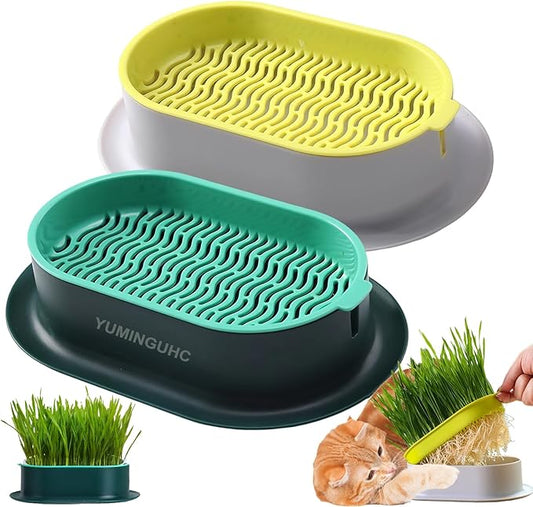 2Pcs Cat Grass Planter (No Seeds Included) Wheatgrass Planting Trays Hydroponic Cat Grass Growing Kits for Indoor Cats Soilless Organic Nursery Box Pet Grass Pot (B)